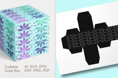 Blue Floral Ornaments Cuttable Cube Gift Box with Holes Product Image 1
