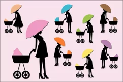 Silhouette Pregnant woman, umbrella baby carriage illustrations Product Image 3