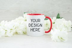 Mug Mockup 11 Oz Blank White Coffee Cup Red Handle Product Image 1