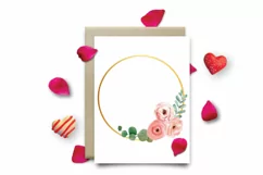 Pink floral watercolor wedding invitation golden frames png. Product Image 7