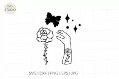 Woman hand svg, mehndi floral svg, Wild flowers svg, rosehip Product Image 1