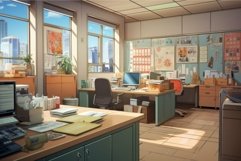 Sunny modern office interior with urban view Product Image 1
