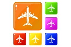 Flying plane icons set vector color Product Image 1