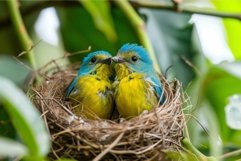 Nurturing Birds couple sitting in nest. Generate ai Product Image 1