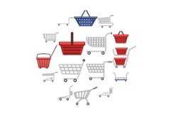 Shopping cart icons set, cartoon style Product Image 1