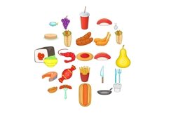 Food court icons set, cartoon style Product Image 1