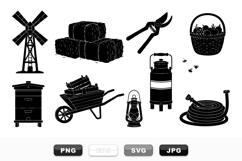 Vintage Farm Tools Silhouette Vector Set For Crafts Product Image 1