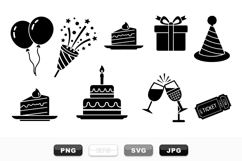 Birthday Party Celebration Vector Icon Set Product Image 1