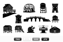 Rustic Building Silhouettes Clipart Bundle for Crafts Product Image 1