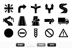 Vector Black Traffic Signs Icon Set for Web Design Product Image 1
