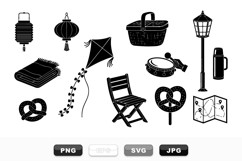 Outdoor Picnic Icon Set With Vintage Silhouettes Product Image 1