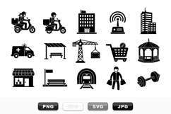 Urban City Icons Pack for Transport and Commerce Product Image 1