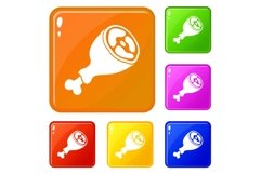 Piece of meat icons set vector color Product Image 1