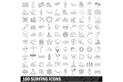 100 surfing icons set, outline style Product Image 1