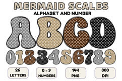 Mermaid Scales Alphabet Letters &amp; Numbers Clipart PNG 300DPI Product Image 1