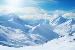 Majestic snow-capped mountain peaks under blue sky Product Image 1