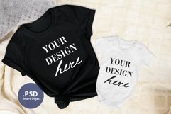 Black T-shirt & Baby Bodysuit Mockup Plain background PSD Product Image 2