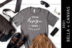 Male Storm Bella Canvas 3001 T-Shirt Mockup Fashion Flat Lay Product Image 1