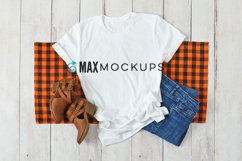 White shirt mock up, Halloween orange plaid, stock photo Product Image 1