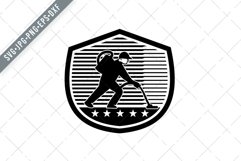 Industrial Cleaner Janitor Vacuuming Floor Side Retro SVG Product Image 1