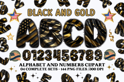 Black and Gold Alphabet png clipart, gold letters doodle Product Image 1