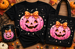 Cute Pink Halloween Pumpkin PNG Clipart with Bow Design Product Image 1