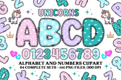 Unicorn Alphabet png clipart, unicorn letters doodle Product Image 1