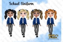 School Girl in Navy and Grey Trousers Character Clipart Product Image 1