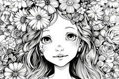 Drawing of a Girl with Flowers Background Wallpaper Product Image 1