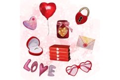 Watercolor Valentines Day Love Clipart Product Image 4
