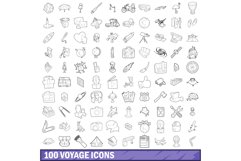100 voyage icons set, outline style Product Image 1