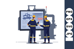 Industrial engineers analyzing machine error on digital scre Product Image 1