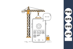 Construction crane building mobile app interface with gear a Product Image 1