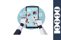 Robot hands interacting with tablet displaying charts and da Product Image 1