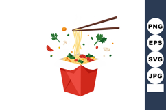 Asian noodles with vegetables and chopsticks in red takeout Product Image 1
