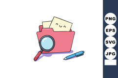 Cute pink folder with magnifying glass and smiling paper not Product Image 1