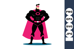 Muscular superhero standing with pink cape and black costume Product Image 1