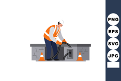 Construction worker inspecting underground cable in safety g Product Image 1