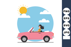 Woman Driving Pink Convertible Car on Sunny Day with Blue Sk Product Image 1