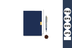 Navy blue notebook with pen and wax seal illustration flat t Product Image 1