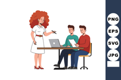 Woman presenting and two men reviewing documents in office t Product Image 1