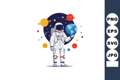 Astronaut holding Earth planet with colorful planets and sta Product Image 1