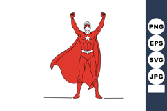 Superhero in red costume with raised fists and flowing cape Product Image 1