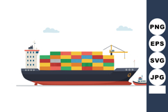 Cargo container ship with tugboat transporting multicolored Product Image 1
