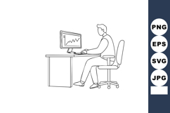 Man working at desk with computer showing graph line vector Product Image 1