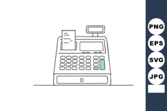 Cash register with receipt printing simple line art vector i Product Image 1