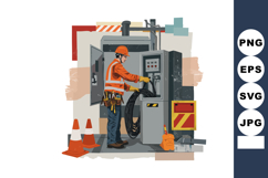 Electrical technician working with control panel and cables Product Image 1