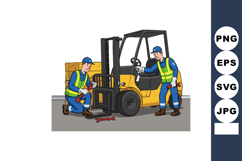 Forklift Maintenance Workers Repairing Industrial Vehicle in Product Image 1