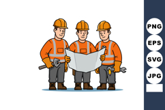 Construction workers team reviewing blueprint wearing orange Product Image 1