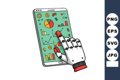 Robotic hand interacting with digital tablet showing financi Product Image 1